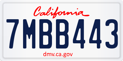 CA license plate 7MBB443