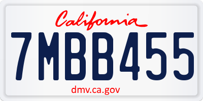 CA license plate 7MBB455