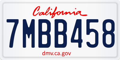 CA license plate 7MBB458