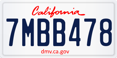 CA license plate 7MBB478