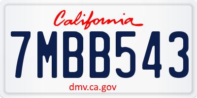 CA license plate 7MBB543