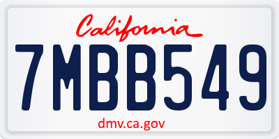 CA license plate 7MBB549