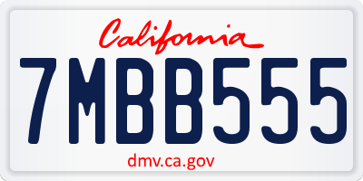 CA license plate 7MBB555