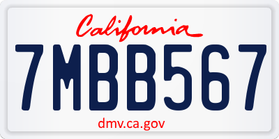 CA license plate 7MBB567