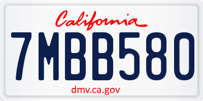 CA license plate 7MBB580