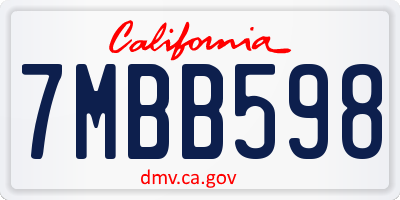 CA license plate 7MBB598