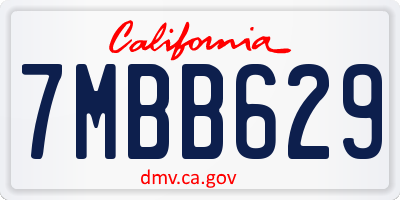 CA license plate 7MBB629