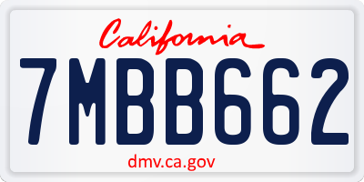 CA license plate 7MBB662