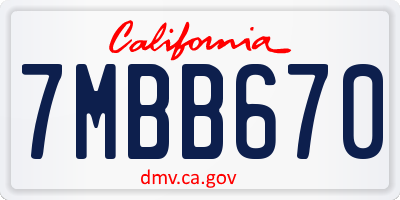 CA license plate 7MBB670