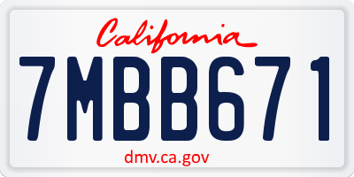 CA license plate 7MBB671