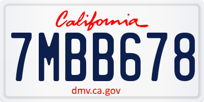 CA license plate 7MBB678