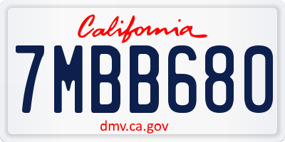 CA license plate 7MBB680