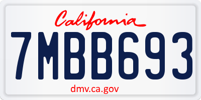 CA license plate 7MBB693
