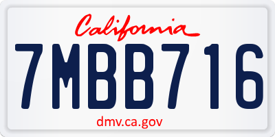 CA license plate 7MBB716