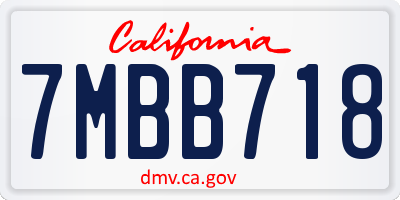 CA license plate 7MBB718
