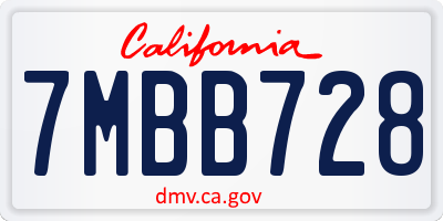 CA license plate 7MBB728