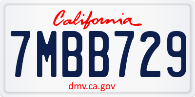 CA license plate 7MBB729