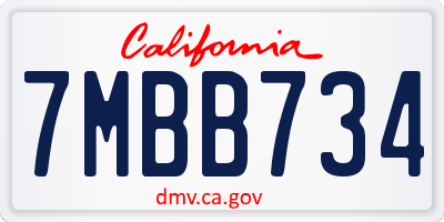 CA license plate 7MBB734