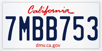 CA license plate 7MBB753