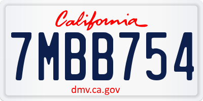 CA license plate 7MBB754