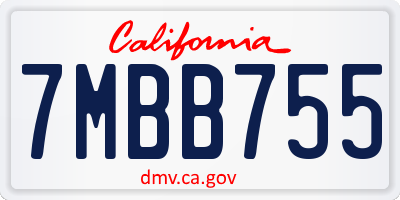 CA license plate 7MBB755