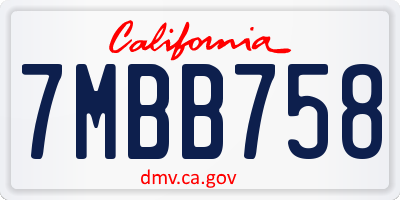 CA license plate 7MBB758