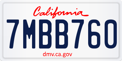 CA license plate 7MBB760