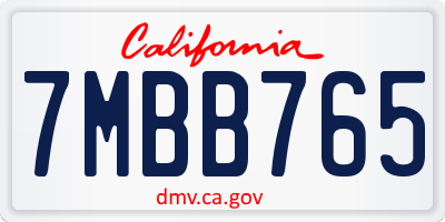 CA license plate 7MBB765