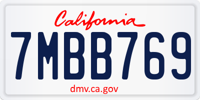CA license plate 7MBB769