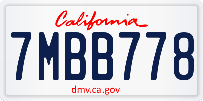 CA license plate 7MBB778