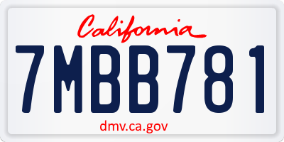 CA license plate 7MBB781