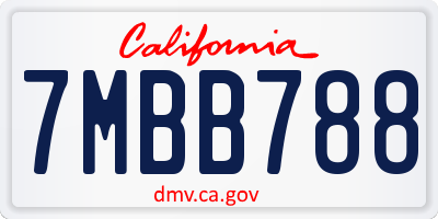 CA license plate 7MBB788