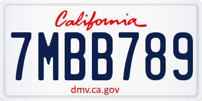 CA license plate 7MBB789
