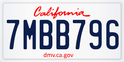 CA license plate 7MBB796