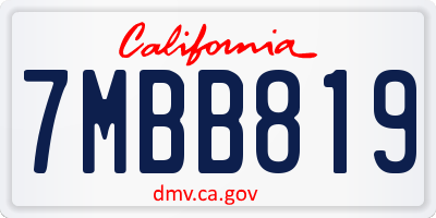 CA license plate 7MBB819