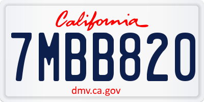 CA license plate 7MBB820