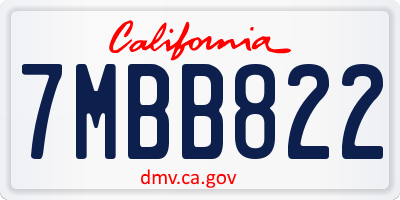 CA license plate 7MBB822