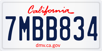 CA license plate 7MBB834