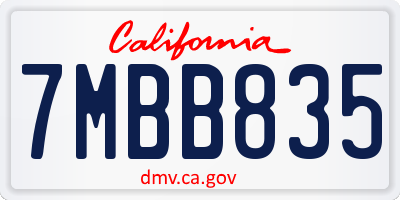 CA license plate 7MBB835