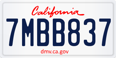 CA license plate 7MBB837