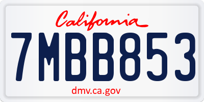 CA license plate 7MBB853