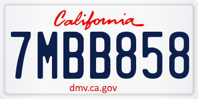 CA license plate 7MBB858