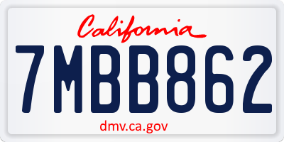 CA license plate 7MBB862