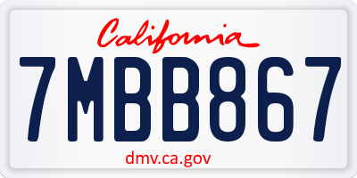 CA license plate 7MBB867