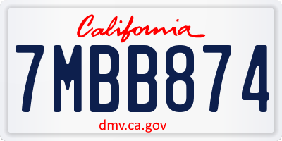 CA license plate 7MBB874
