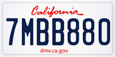 CA license plate 7MBB880