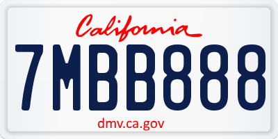CA license plate 7MBB888