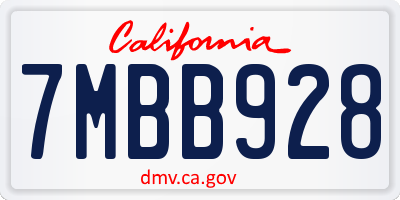 CA license plate 7MBB928