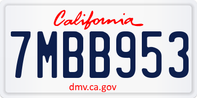 CA license plate 7MBB953
