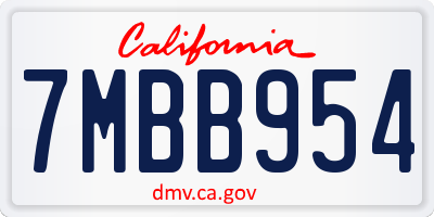 CA license plate 7MBB954